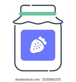 Jam jar icon. geleia, jar, doce, morango, conservar, comida, fruta, café da manhã, garrafa de vidro. Ilustração de ícone de vetor