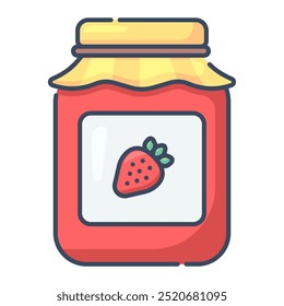 Jam jar icon. geleia, jar, doce, morango, conservar, comida, fruta, café da manhã, garrafa de vidro. Ilustração de ícone de vetor