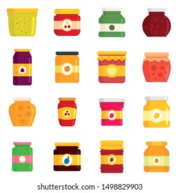 Jam jar icons set. Flat set of jam jar vector icons for web design