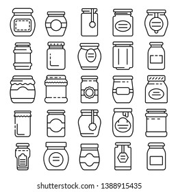 Jam jar icons set. Outline set of jam jar vector icons for web design isolated on white background