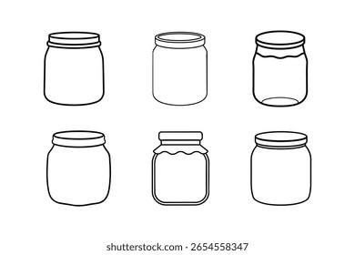 Jam jar line art vector, Black Jam jar outline vector bundle 