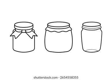 Jam jar line art vector, Black Jam jar outline vector bundle 