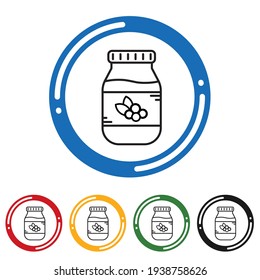 Jam jar line icon set. flat design vector illustration in 5 colors options for web design