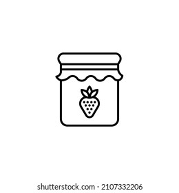 Jam Jar Minilínea plana de contorno Icono de trazo Pictograma Símbolo de apretón de fresa conjunto de iconos. Icono negro sobre fondo blanco
