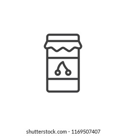 Jam jar outline icon. linear style sign for mobile concept and web design. Cherry jam simple line vector icon. Symbol, logo illustration. Pixel perfect vector graphics