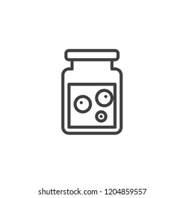 Jam jar outline icon. linear style sign for mobile concept and web design. Glass jar with berry jam simple line vector icon. Symbol, logo illustration. Pixel perfect vector graphics