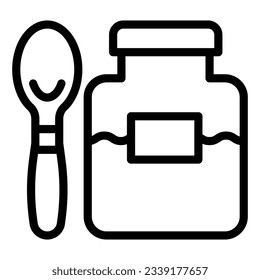 Jam jar and spoon line icon. Fruit jam vector illustration isolated on white. Dessert outline style design, designed for web and app. Eps 10