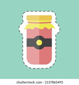 Jam Jar Sticker in trendy line cut isolated on blue background