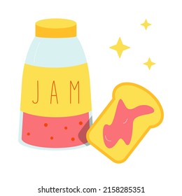Jam jar with toast classical breakfast flat vector illustration