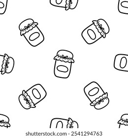 Jam jar vector doodle seamless pattern on white background