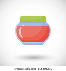 Jam in jar vector flat icon, Flat design of sweet food, dessert or breakfast object with round shadow isolated on the white background, cute vector illustration with reflections