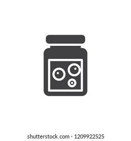Jam jar vector icon. filled flat sign for mobile concept and web design. Glass jar with berry jam simple solid icon. Symbol, logo illustration. Pixel perfect vector graphics
