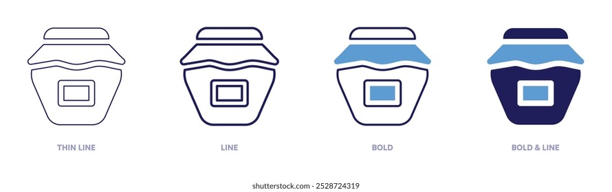 Jam jars icon in 4 different styles. Thin Line, Line, Bold, and Bold Line. Duotone style. Editable stroke.