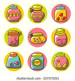 Jam jars icon set. Hand drawn illustration.