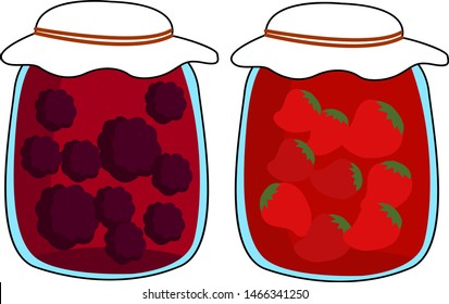 Jam jars, illustration, vector on white background.