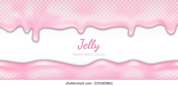 Jam or jelly leak vector illustration of realistic 3D splash of syrup and drops of pink berry or fruit marmalade. Liquid dripping on transparent background for candy or sweet dessert template.