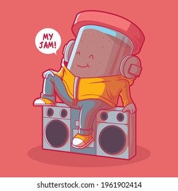 Jam listening to music vector illustration. Music, food, style, funny design concept.