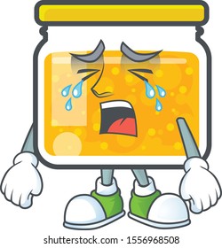 Jam with mascot crying on white background