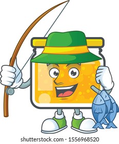 Jam with mascot fishing on white background