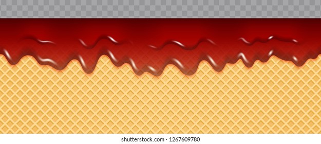 Jam Melted on Wafer Background. Transparent Cherry jam flow soft seamless texture. Vector Illustration.