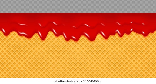 Jam Melted on Wafer Background. Cherry jam flow soft seamless texture. Vector Illustration.