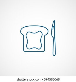 Jam On Bread With Knife Blue Line Icon On White Background 