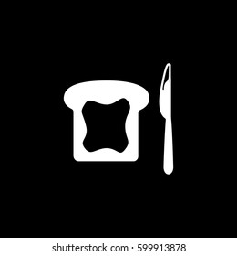 Jam On Bread And Knife Flat Icon On Black Background