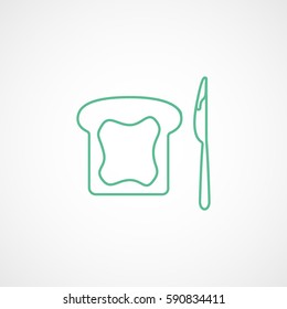 Jam On Bread And Knife Green Line Icon On White Background
