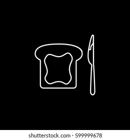 Jam On Bread And Knife Line Icon On Black Background