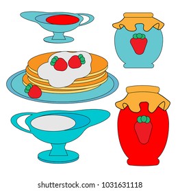 Jam pancakes strawberries set