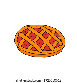Jam pie. Sweetness for tea. Bakery products. Dessert. Vector hand-drawn doodle illustration.