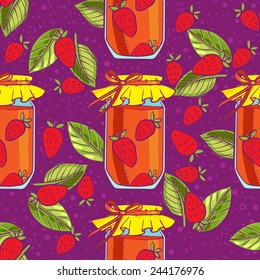 jam seamless pattern strawberry doodle sketch