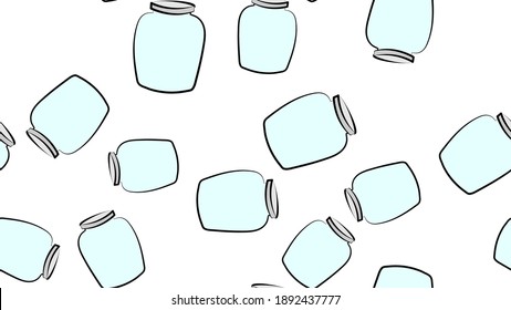 Jam seamless pattern with vector thin line icons. Glass jars with honey, jelly and other canned organic food. Homemade sweet preserves background