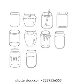 Jam seamless pattern with vector thin line icons. Glass jars with honey, jelly and other canned organic food. Homemade sweet preserves background