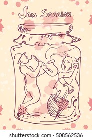 Jam Session jazz concept. Vector sketch of the jazz musicians playing music.