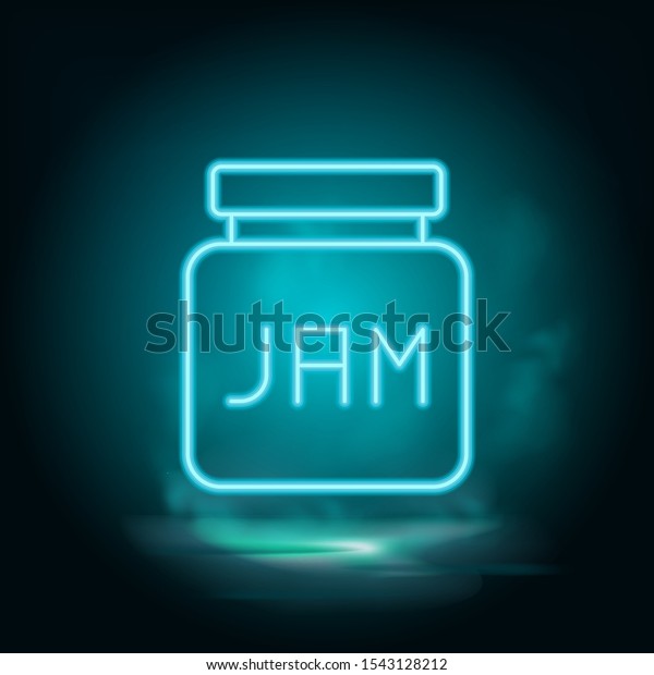 Jam vector neon icon. Food blue neon\
illustration. Jam vector neon icon on white\
background