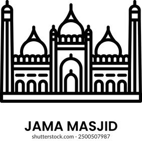 Jama Masjid, Delhi, India. minimalist line art icon, a historical landmark for web, mobile apps and UI.