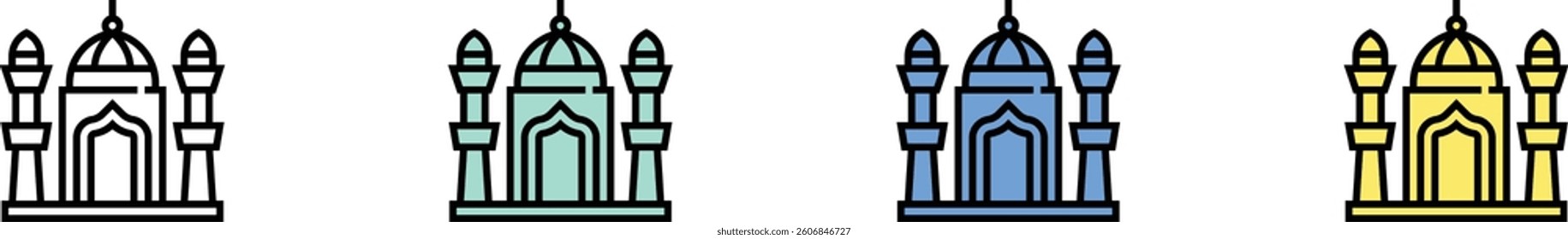 jama masjid icon. Outline, Green, Blue and Yellow Style Design Isolated On White Background