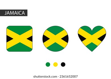 Jamaica 3 shapes (square, circle, heart) with city flag. Isolated on white background.