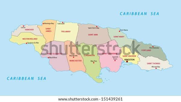 Jamaica Administrative Map Stock Vector (Royalty Free) 151439261