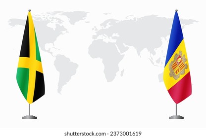 Jamaica and Andorra flags for official meeting against background of world map.