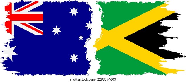 Jamaica and Australia grunge flags connection, vector