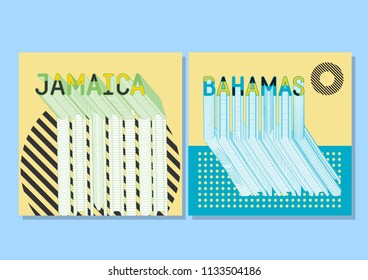 Jamaica and Bahamas templates. Set of posts - typography and countries.