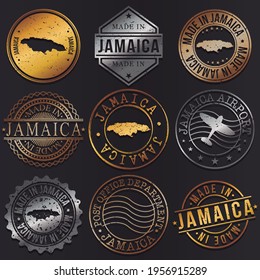 Jamaica Business Metal Stamps. Gold Made In Product Seal. National Logo Icon. Symbol Design Insignia Country.