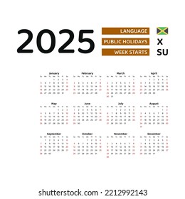 Jamaica Calendar 2025 Week Starts Sunday Stock Vector (Royalty Free