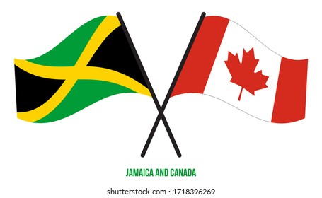 Jamaica and Canada Flags Crossed And Waving Flat Style. Official Proportion. Correct Colors.