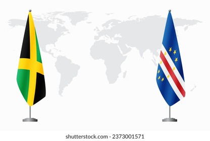 Jamaica and Cape Verde flags for official meeting against background of world map.