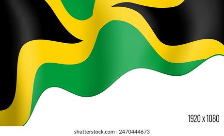 Jamaica country flag realistic independence day background. Jamaican commonwealth banner in motion waving, fluttering in wind. Festive patriotic HD format template for independence day