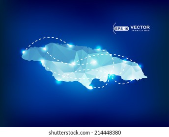 Jamaica country map polygonal with spot lights places