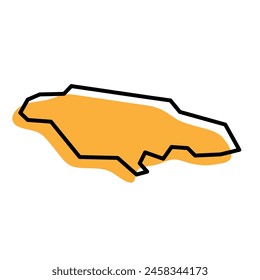 Jamaica country simplified map. Orange silhouette with thick black sharp contour outline isolated on white background. Simple vector icon